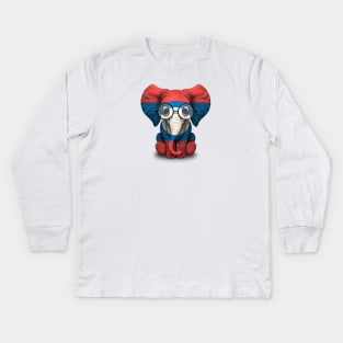 Baby Elephant with Glasses and Laotian Flag Kids Long Sleeve T-Shirt